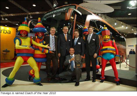The Mercedes-Benz Travego has been named Coach of the Year 2010 at the Busworld Kortrijk bus 