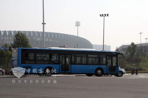 Youngman bus running in the Olympic Sports Center
