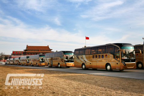 Golden Dragon XML6125J23 Buses were Driving in Tian'an Men Square