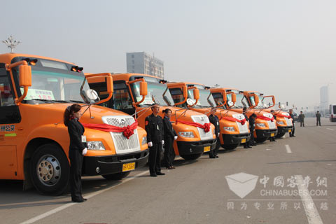 The Professional Hengtong Student Buses are Ready in the Launching Ceremony