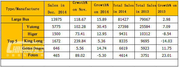 Analysis on Large Bus Market Sales in 2014